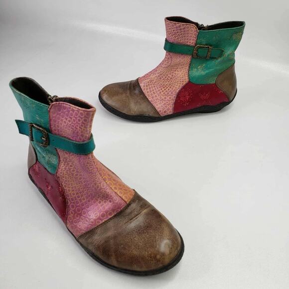 L'Artiste by Spring Step Leather Indigo Boot Patchwork Multicolor 41 US 10 - Picture 1 of 9